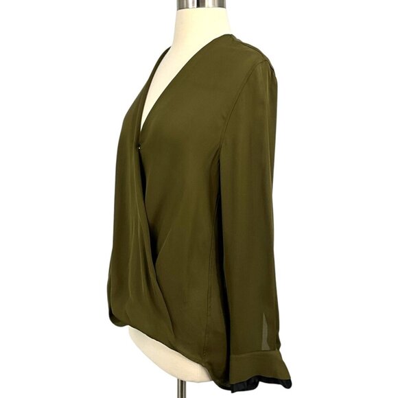 rag & bone Victor Blouse Forest Green Size M 100% Silk Faux Wrap V Neck *READ* - Picture 3 of 11